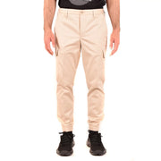 Neil Barrett men beige cotton cargo trousers with side pockets and elastic cuffs for comfortable wear