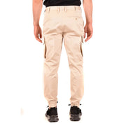 Neil Barrett men beige cotton cargo trousers with side pockets and elastic cuffs for casual wear