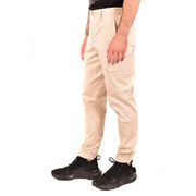 Neil Barrett men beige cotton trousers featuring multiple cargo pockets and a tapered leg design