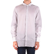 Neil Barrett men grey cotton striped shirt with crisp white and light gray long-sleeved button-up design