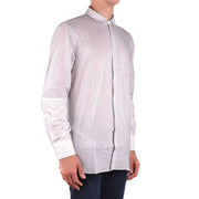 Neil Barrett men grey cotton striped shirt with crisp white and light gray vertical stripes and classic collar