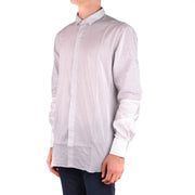 Neil Barrett men grey cotton striped shirt featuring light gray and white vertical stripes with a classic collar