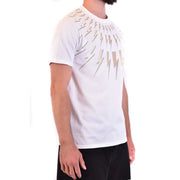 Neil Barrett men t-shirt white short-sleeved with a bold metallic gold lightning bolt on the chest