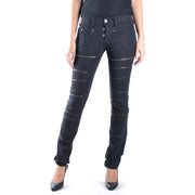 Neil Barrett women black denim fall winter jeans with straight leg and silver zipper accents on outer thighs and legs