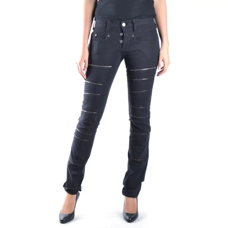 Neil Barrett women black denim fall winter jeans with straight leg and silver zipper accents on outer thighs and legs