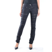 Neil Barrett women black denim jeans with silver leg zippers button fly and front and back pockets for fall winter