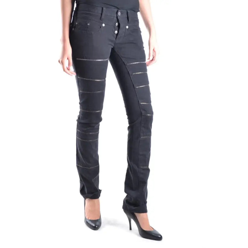 Neil Barrett women black denim jeans with slim fit, horizontal zipper accents, front and back pockets for fall winter
