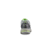 New Balance men 1906r grey synthetic lace up sneakers with silver and neon green mesh upper and visible air cushioning unit