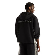 New balance Schwarzer Herren-Hoodie aus Polyester mit silbernem Logo und weißen Seiteneinsätzen, Vorderansicht