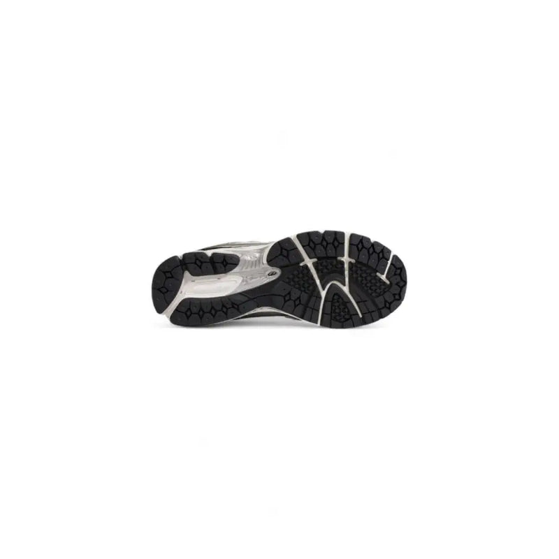 Black and silver asics gel-nimbus 23 running shoe with textured rubber outsole shown with white leather new balance men sneakers size 3.5