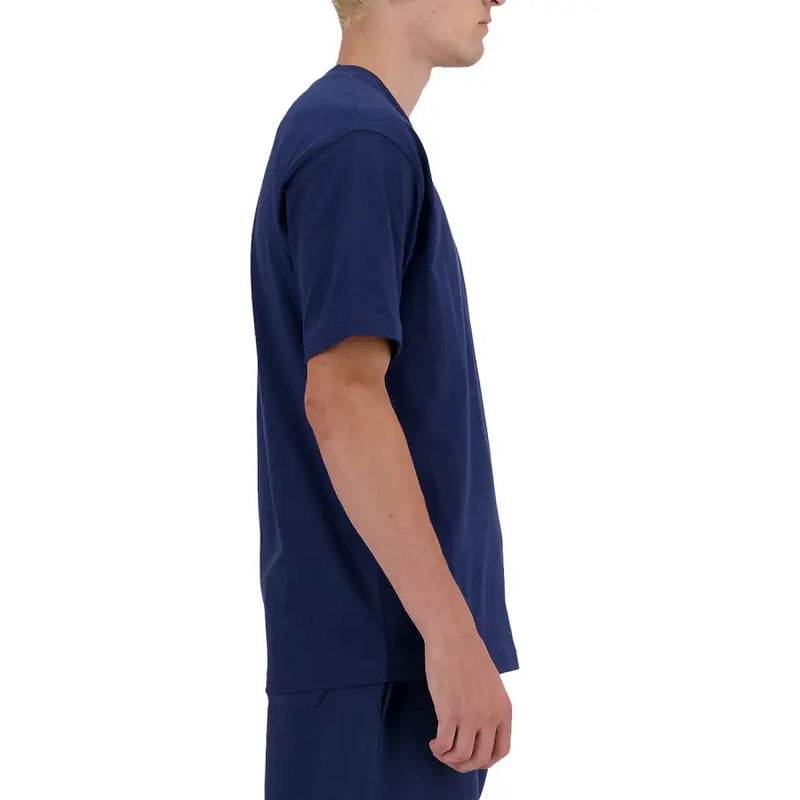 Navy blue short-sleeved cotton t-shirt with crew neckline and relaxed fit by New Balance men collection