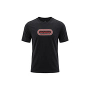 Schwarz new balance Männer t-shirt mit rot-weiß umrandetem Logo auf der Brust, aus komfortablem Stoff gefertigt