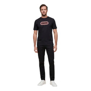 New balance Männer t-shirt in Schwarz mit einem rosa-weißen Logo auf der Brust für lässige Kleidung