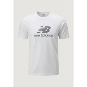 New Balance men t-shirt in white featuring a gray logo and text on the chest for casual wear