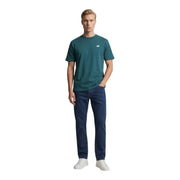 New Balance men t shirt green cotton short sleeve round neck with small white logo on left chest front side