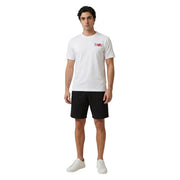 White new balance men t-shirt with red and black logo on left chest suitable for casual wear