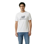 New Balance men t-shirt in white with a gray logo and text on the chest, comfortable casual wear