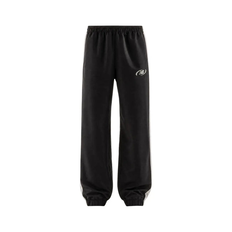 New Balance men trousers black polyester joggers with white side stripes and subtle logo for fall winter wear