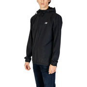 Black hooded windbreaker jacket with chest logo from New Balance Mens Long Zip Winter Blazer