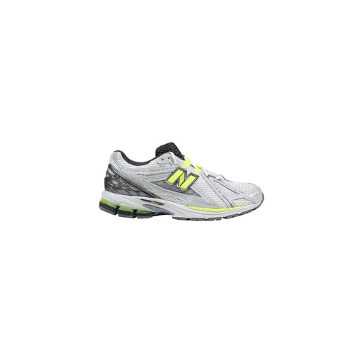 New balance women grey synthetic sneakers featuring silver and neon yellow mesh upper with black accents