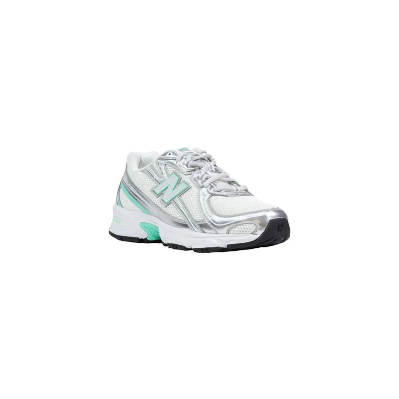 New Balance women silver synthetic sneakers in white and silver with mint green accents for casual wear
