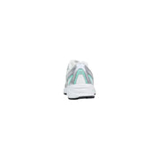 New Balance women silver synthetic sneaker in white and mint green with silver mesh accents for athletic use