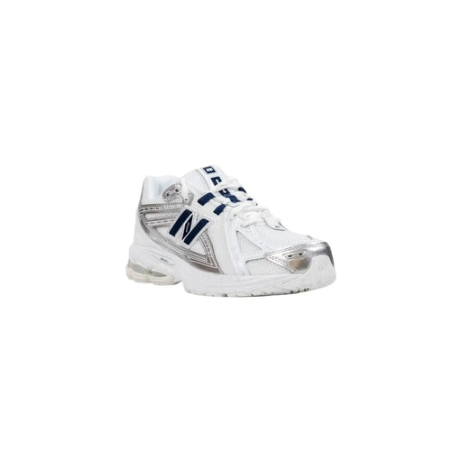 New Balance Weiße Damen-Sneaker aus Synthetik mit Schnürung, silbernen und marineblauen Akzenten für den Alltag