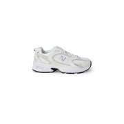 New Balance women white synthetic sneakers with a chunky sole featuring white and silver accents