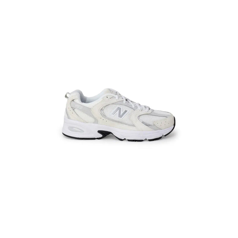 New Balance women white synthetic sneakers with a chunky sole featuring white and silver accents