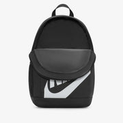 Nike Schwarzer Herrenrucksack mit weißem Swoosh-Logo und grauer Frontklappe, Vorderansicht