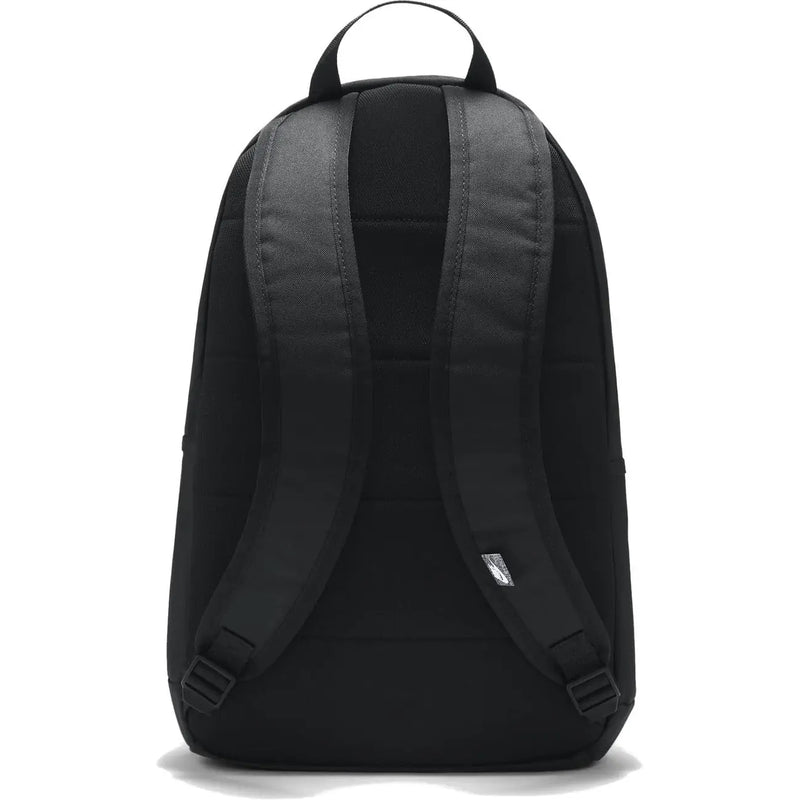 Nike backpack for men in black with padded shoulder straps and top carry handle, front view