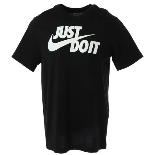 Nike black short sleeve t shirt made of cotton featuring a bold white just do it logo across the chest