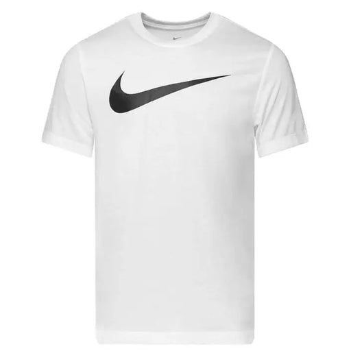 White Nike short sleeve T shirt with black swoosh logo on the front