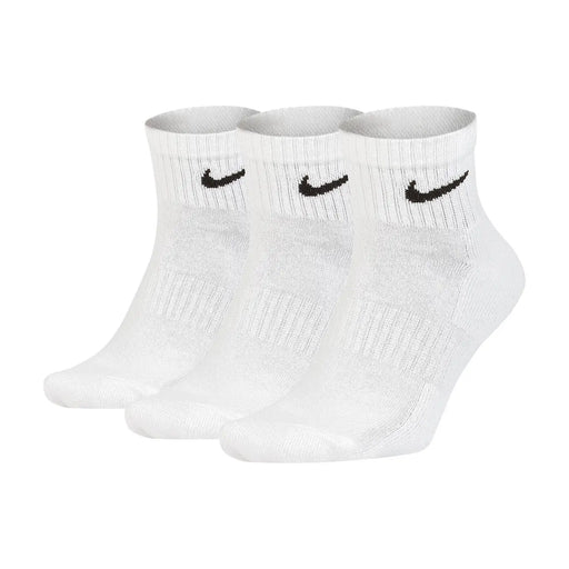 White nike men all season athletic socks with black swoosh logos designed for versatile performance use
