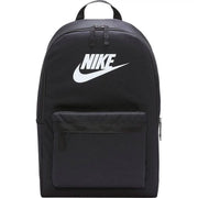 Nike men black polyester rucksack with white swoosh logo and front zippered pocket measuring 28x46x12 cm