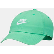 A mint green nike men cap with white swoosh logo made of cotton blend and adjustable fit