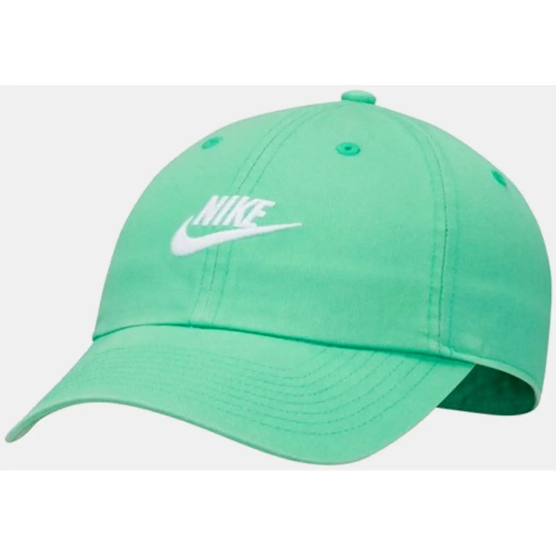 A mint green nike men cap with white swoosh logo made of cotton blend and adjustable fit