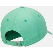 A mint green Nike men cap with green logo print cotton blend fabric strap and silver buckle adjustable closure