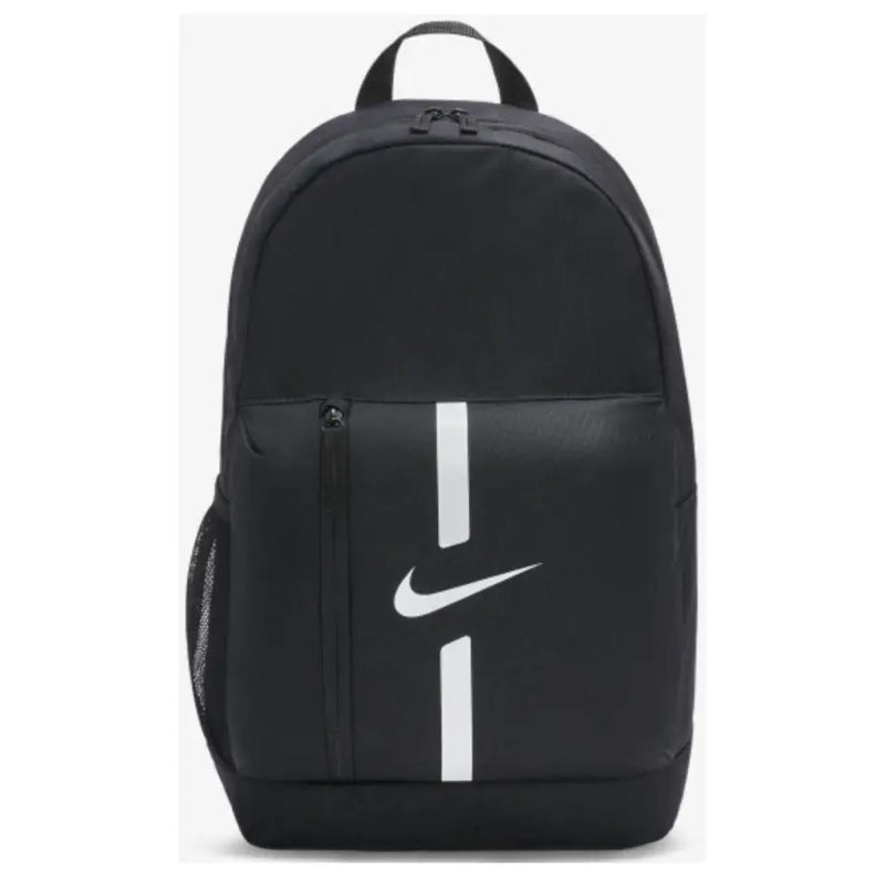 Nike men’s black cross body bag with white swoosh and vertical stripe featuring an outside pocket
