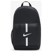 Nike men’s black cross body bag with white swoosh and vertical stripe featuring an outside pocket