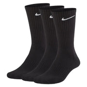 Nike men’s black cotton blend crew socks with white swoosh logo and ribbed texture for fall winter use