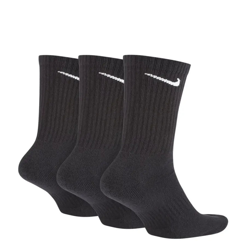 Nike men’s black cotton blend crew socks with white swoosh logo for fall and winter wear