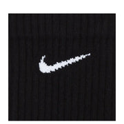 Black Nike men’s cotton blend sock with white embroidered swoosh logo suitable for fall and winter wear