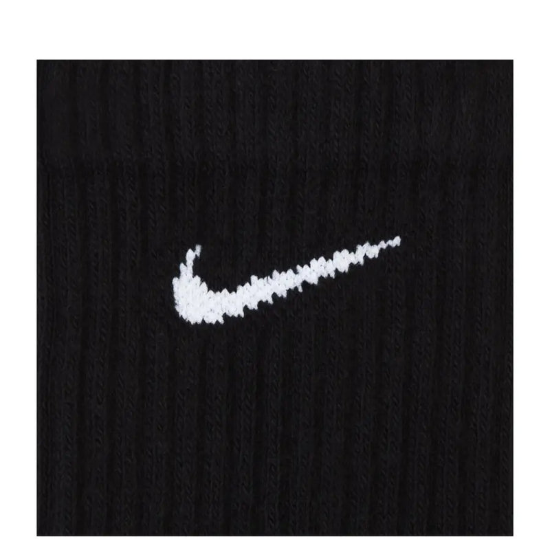 Black Nike men’s cotton blend sock with white embroidered swoosh logo suitable for fall and winter wear