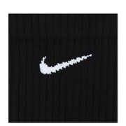 Black Nike men’s cotton blend sock with white embroidered swoosh logo suitable for fall and winter wear
