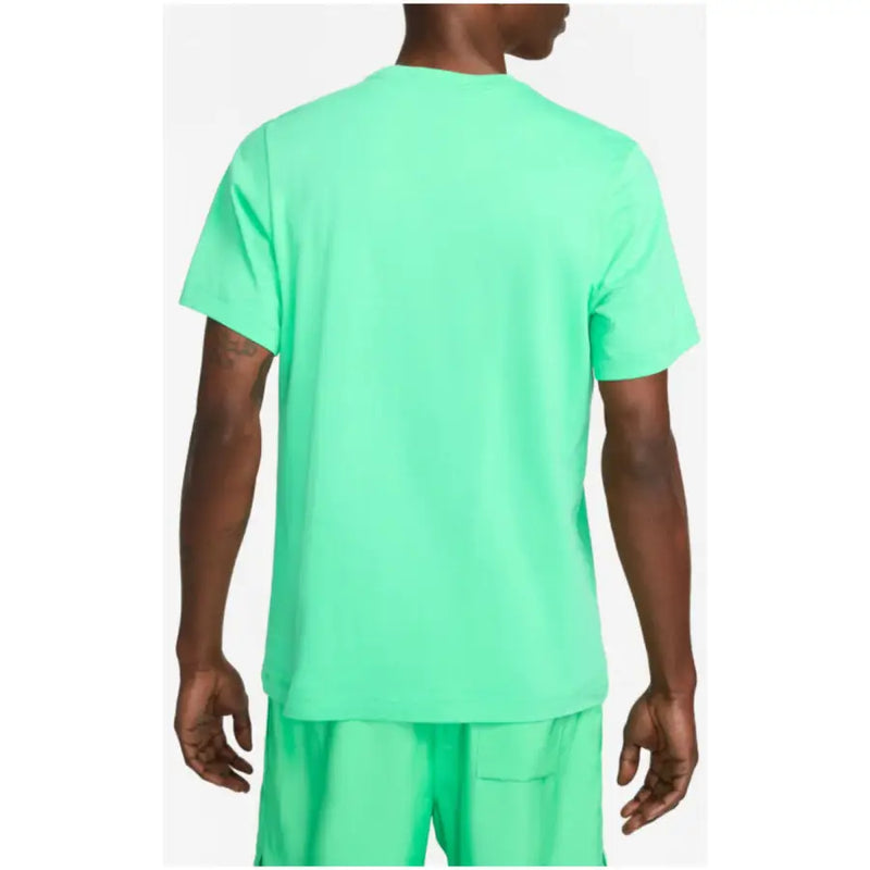 Bright neon green nike men’s short sleeve cotton t-shirt with a crew neck and a comfortable fit