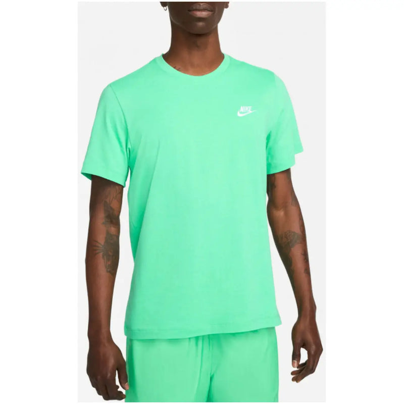 Nike men’s green print short sleeve cotton t-shirt featuring a vibrant mint green color with a subtle white swoosh logo