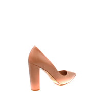 Beige patent leather pump with a chunky block heel from ninalilou women pink leather block heel pumps shoes collection
