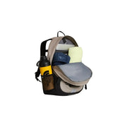 The North Face Rucksack Borealis für Herren in Beige und Schwarz mit seitlicher Netztasche für eine gelbe Wasserflasche, Seitenansicht