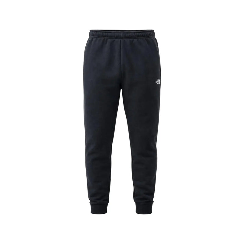 The North Face men black cotton fleece jogger trousers with a subtle white logo on the left thigh